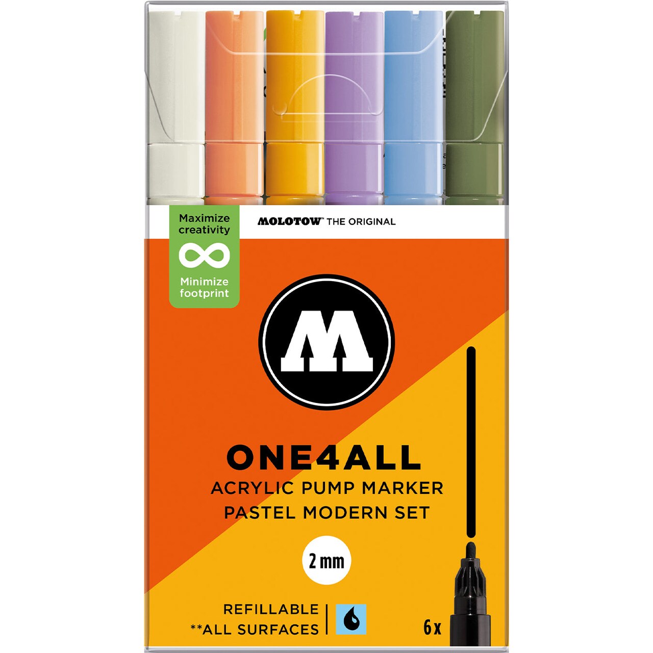 Molotow ONE4ALL Acrylic Paint Marker Character 6-Color Set, 2mm, Assorted Colors, 1 Set Each